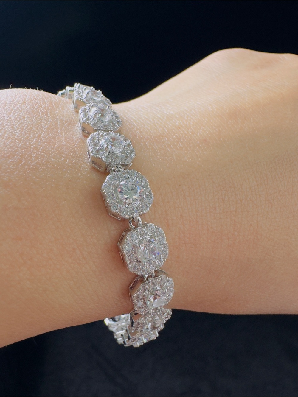 Classic Silver-Tone Cubic Zirconia Halo Bracelet - Women's Jewelry
